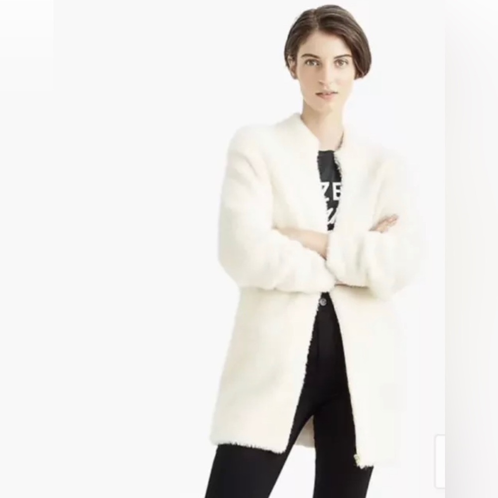 J CREW POINT SUR Eyelash Fuzzy Coat Jacket Cardigan Jacket Ivory Size M NWT